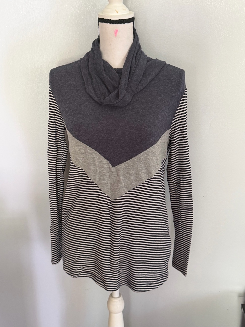Staccato Charcoal & Light Gray Chevron Cowl Neck Sweater
